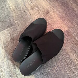 Bebe Black Open-Toe Mules